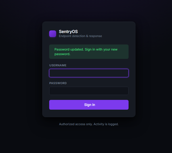 Login page confirming the password was updated successfully